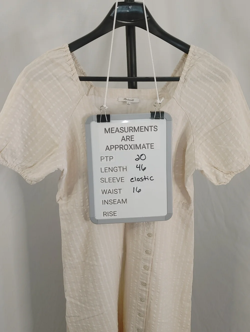 Madewell Cream Textured Button Front Midi Dress Size 6 Puff Sleeve - Picture 10 of 11